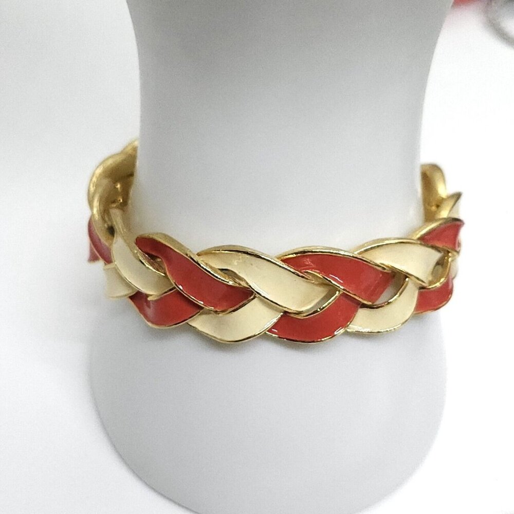 Vintage Cream And Salmon Enamel Bracelet